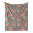 thumbnail image 1 of Vintage Soft Flannel Fleece Throw Blanket, Oriental Colorful Circular Shapes Traditional Classic Design Graphic Royal Theme, Cozy Plush for Indoor and Outdoor Use, 70" x 90", Green Pink, by Ambesonne, 1 of 5