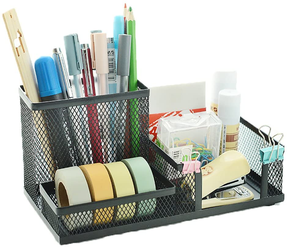 Produco Metal Mesh Pen Pencil Cup Holder Stand Office Desk Organizer Stationery Caddy White Small