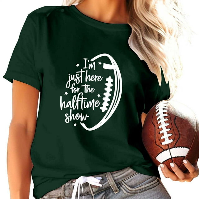 TSADFHJI Hauts de Noël pour Femmes Mode Décontractée Imprimé Rugby Col Rond T-Shirt Manches Courtes TTG Vert