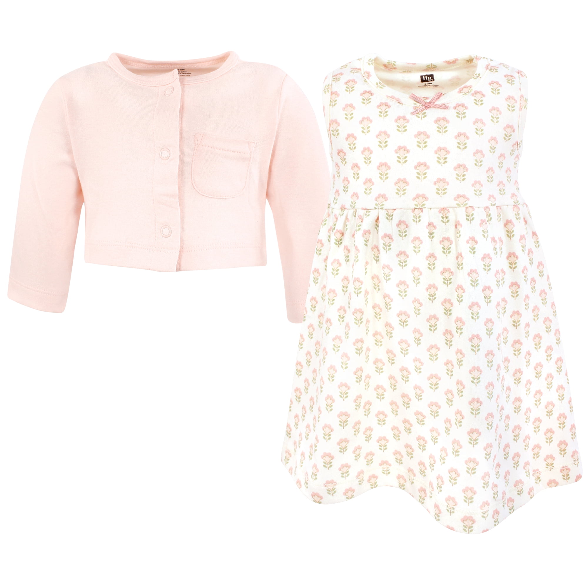 Hudson Baby Infant and Toddler Girls Cotton Dress and Cardigan Set, Soft Ditsy Floral, 9-12 Months