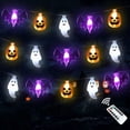 thumbnail image 1 of Cadena de luces de Halloween con forma de murciélago y calabaza 3D, 16 pies, 30 LED, impermeables, con temporizador y 8 modos para decoración interior y exterior, 1 of 5