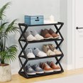 thumbnail image 5 of Qocolhg Z-Shaped 4 Tier Free Standing Plastic Shoe Rack for Closet Holds 8 Pairs Shoe Organizer Stackable Shoe Storage Shelf for Entryway, Closet, Garage, Bedroom, Cloakroom, Black, 5 of 6