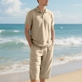 thumbnail image 4 of Rvwovn Men's Casual Summer Shirt and Shorts Set Linen-Blend Breathable Comfortable 2 Piece Outfit, 4 of 7