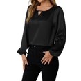 thumbnail image 2 of Women'S Satin Casual Long Sleeve Shirt, Elegant Business Work Top, Formal Autumn Outfit for the Office Black L, 2 of 9