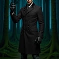thumbnail image 2 of Mrmaere Men's Long Peacoat Double-Breasted Contrast Lapel Stylish Outerwear for Formal & Edgy Black M, 2 of 6