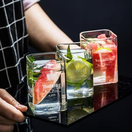 

Clearance Sale Creative Square Glass Mug Letter Printing Breakfast Milk Coffee Cup Crystal Transparent Heat-resistant Drinkware Gift