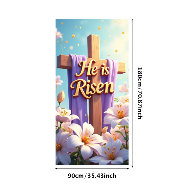 He is Risen Cross Banner Christian Easter Lily Backdrop Religious Event Church Decor Spring Decoration Background Party Supplies Celebration