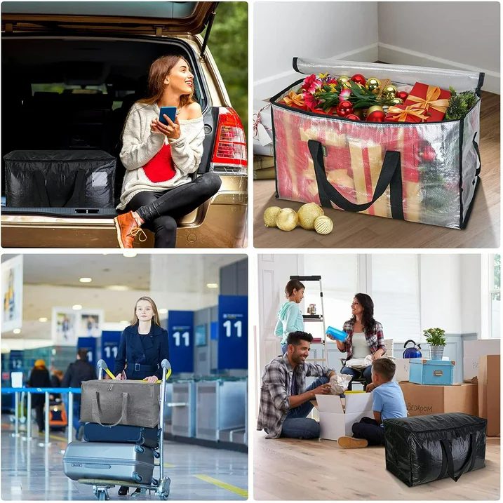 DLD 6 Pack XL Heavy Duty Foldable Moving Bags Sturdy & Durable Clothes Storage Bags Totes Bins, Blue Packing Bags Moving Boxes College Moving Supplies, Clear