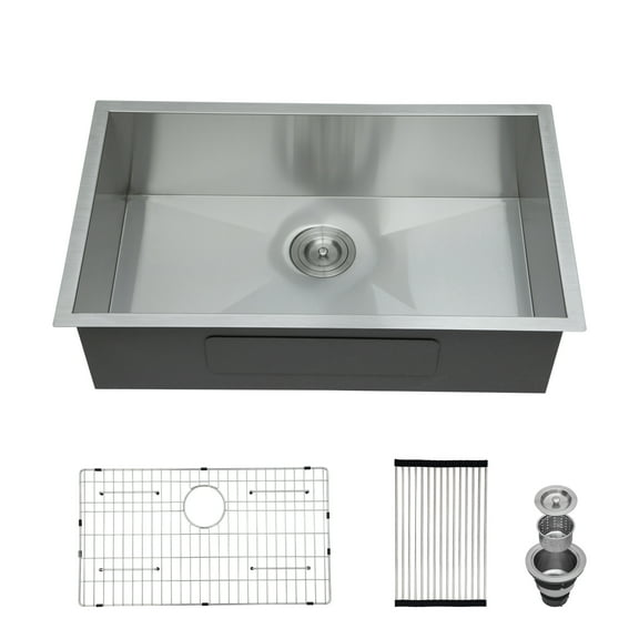 30x18 Inches Brushed Nickel 18-Gauge Stainless Steel Undermount Single-Basin Kitchen Sink