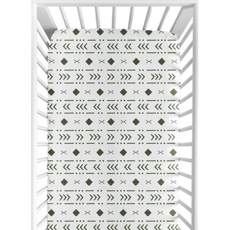 UPC: 0846480090113 | Boho Tribal White and Green Fitted Crib Sheet by Sweet Jojo Designs