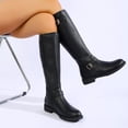thumbnail image 6 of XUNKUSGA Knee High Boots with Side Zipper Comfortable Round Toe Low Heel Riding Boots for Women Classic Vintage Solid Color Buckle Long Boots,5.5, 6 of 9