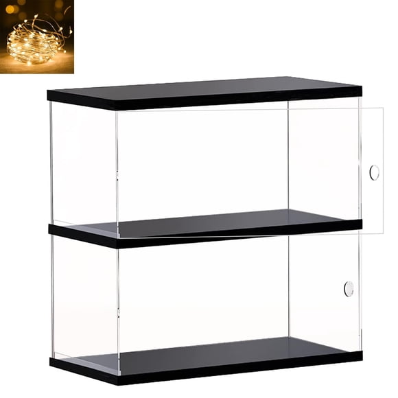 Clear Acrylic Display Case for Mini Funko Pop Figures with Light, 2 Layer Storage Cabinet Shelf Showcase for Toys Mini Figures Collectibles
