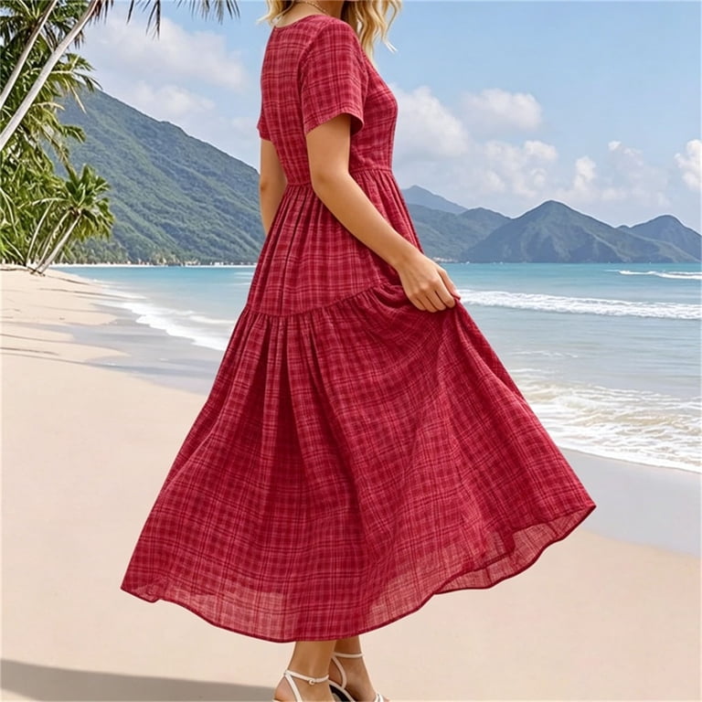 red plaid swing dress Burgundy & Tan Plaid Swing Dress