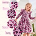 thumbnail image 4 of AmzBarley Little Girls Ruffle Long‑Sleeve Dress, Pink Leopard Print Swing Casual Party Dress for Kids 6-7 Years, 4 of 7