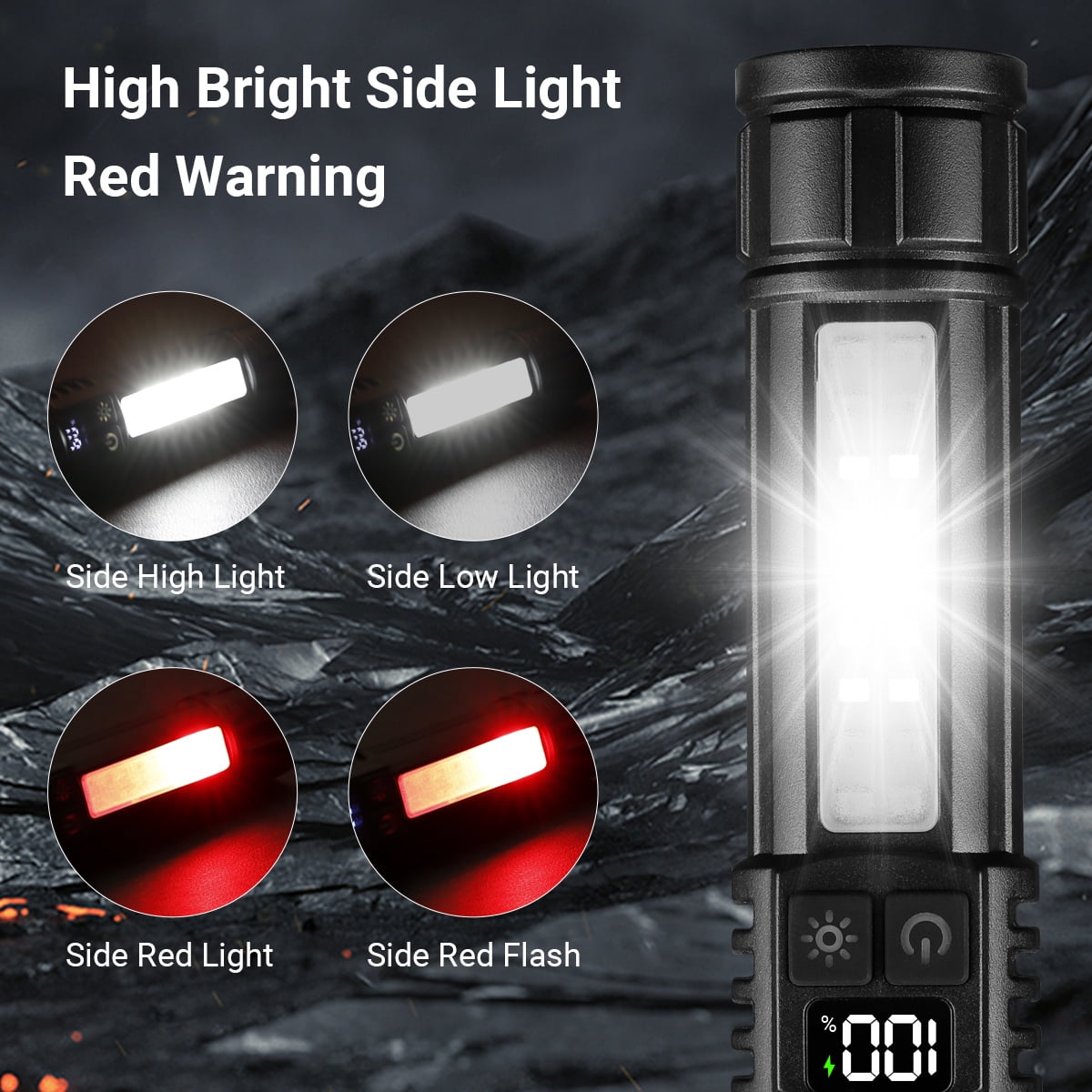 2pack High Lumens Rechargeable Flashlights,7Modes Super Bright Waterproof Handheld Powerful Flashlight with COB Sidelight and LCD Power Display for Emergencies/Home/Camping/Outdoor