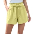 thumbnail image 3 of AHTJRT Ruffle Shorts for Women Belted Elastic Waist Short Pants with Pockets Casual Spring Summer Travel Holiday Vacation Shorts Yellow S, 3 of 9
