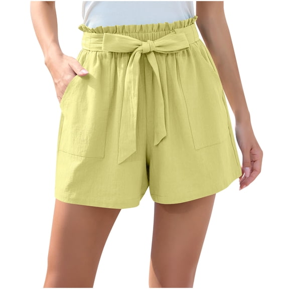 ABATAB Summer Shorts for Women Casual Elastic High Pleated Waisted Wide Leg Loose Beach with Pockets