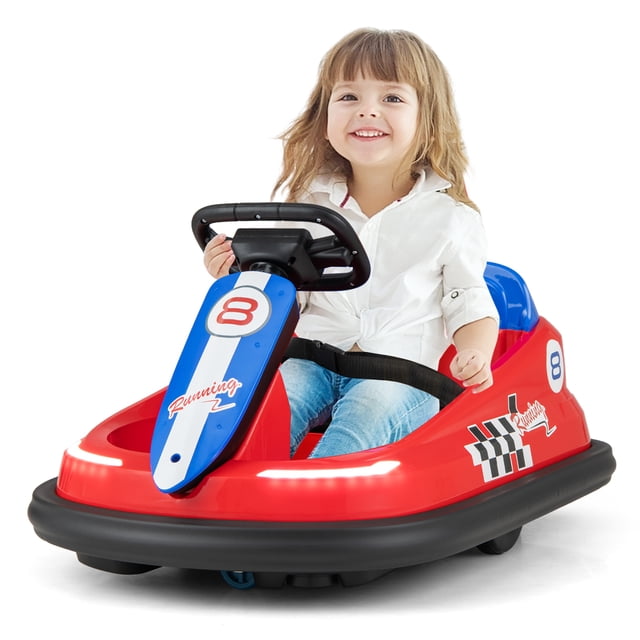 Costway Auto Tamponneuse Électrique 6 V pour Enfants avec Rotation à 360° Moteurs Doubles 2 Vitesses Rouge