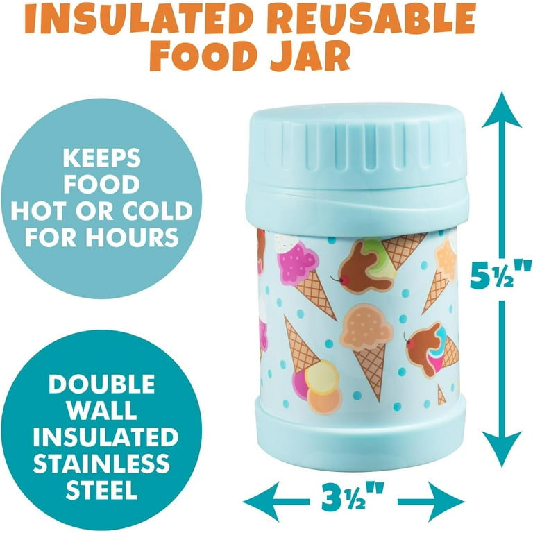 Bentology Stainless Steel Insulated 13oz Thermos for Kids Ice Cream Large Leak Proof Lunch Storage Jar for Hot or Cold Food Soups Liquids BPA Free Fits in Most Lunch