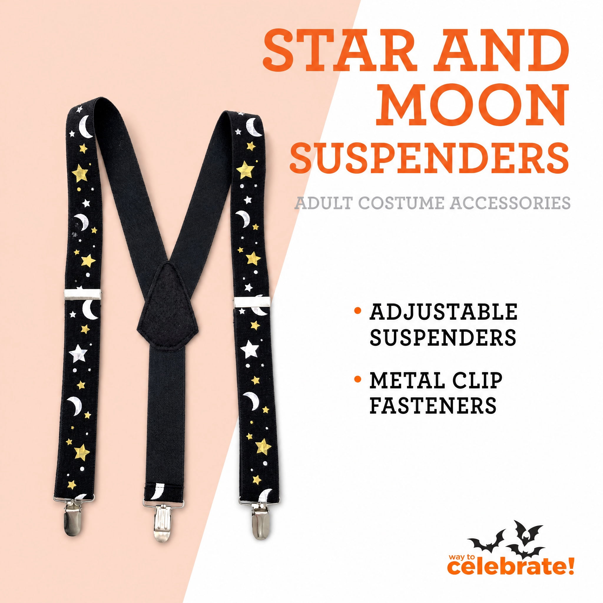 Star and Moon Suspenders Costume Accessory for Adults, Multicolor, Halloween by Way To Celebrate
