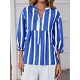 thumbnail image 6 of Womens Puff Sleeve Babydoll Tops Summer V Neck Striped Blouse Cute Casual Loose Fit Flowy Shirts Blue S, 6 of 9