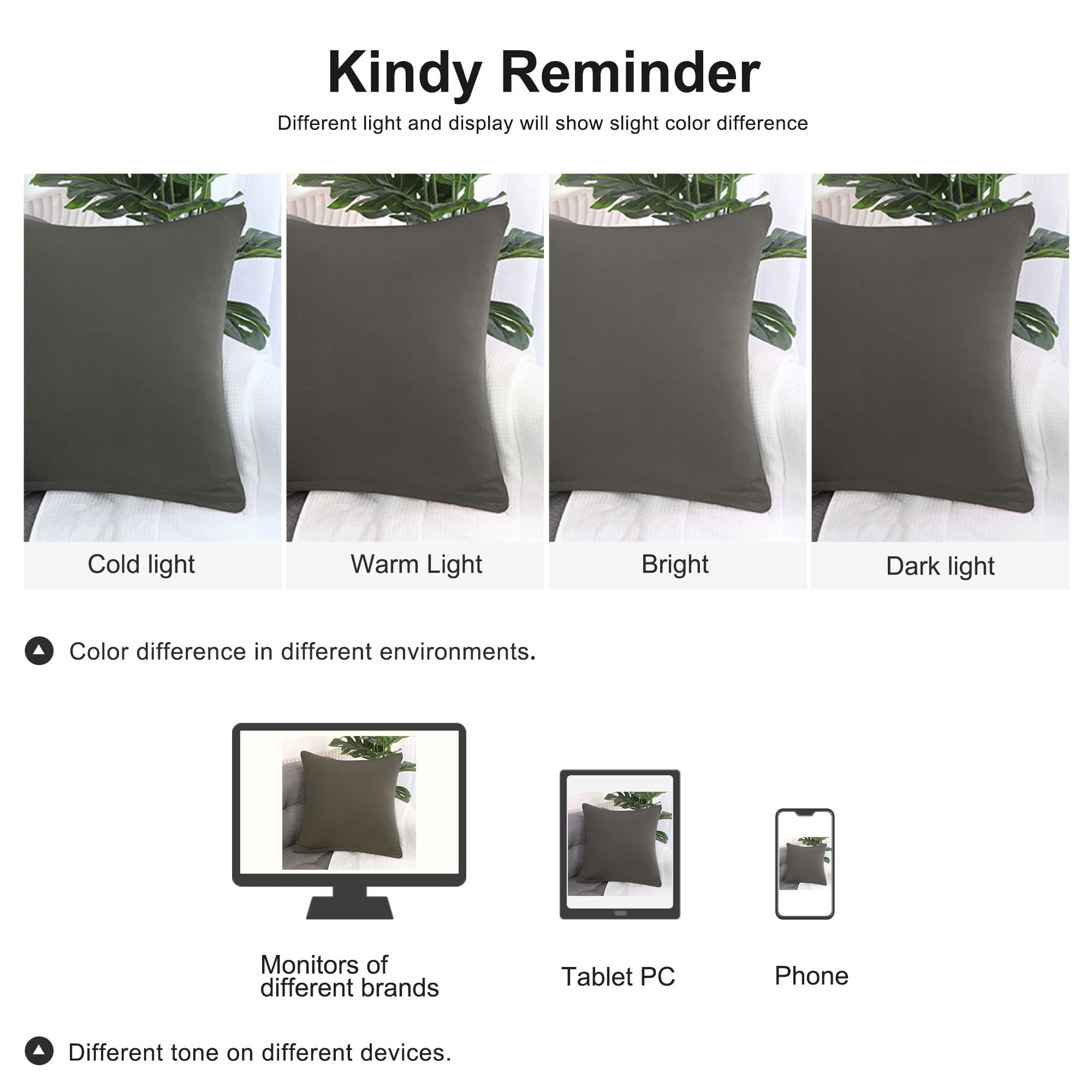 Unique Bargains Solid Decorative Throw Pillow Cover 18" x 18" Gray