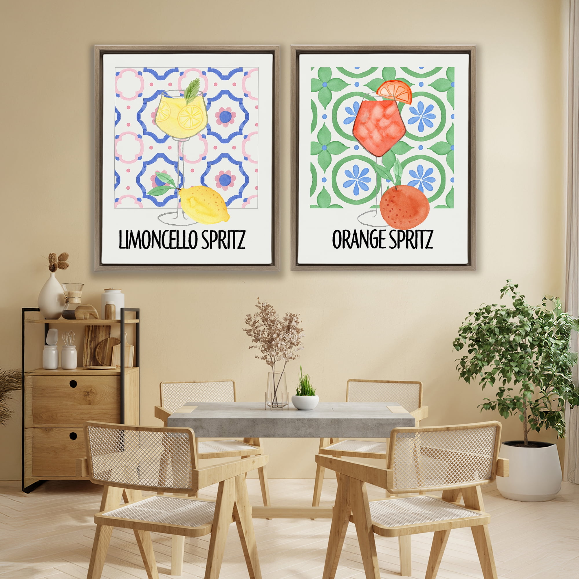 Stupell Industries Citrus Spritz On My Mind 2 Piece Brown Framed Floater Canvas Set, design by Nina Jacobs