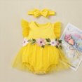 thumbnail image 2 of KPOPLK Two Piece Newborn Baby Girl Clothes Muslin Bubble Romper Summer Cute Ruffle Short Sleeve Infant Bodysuits Outfit with Headband(12-18 Months,Yellow), 2 of 5