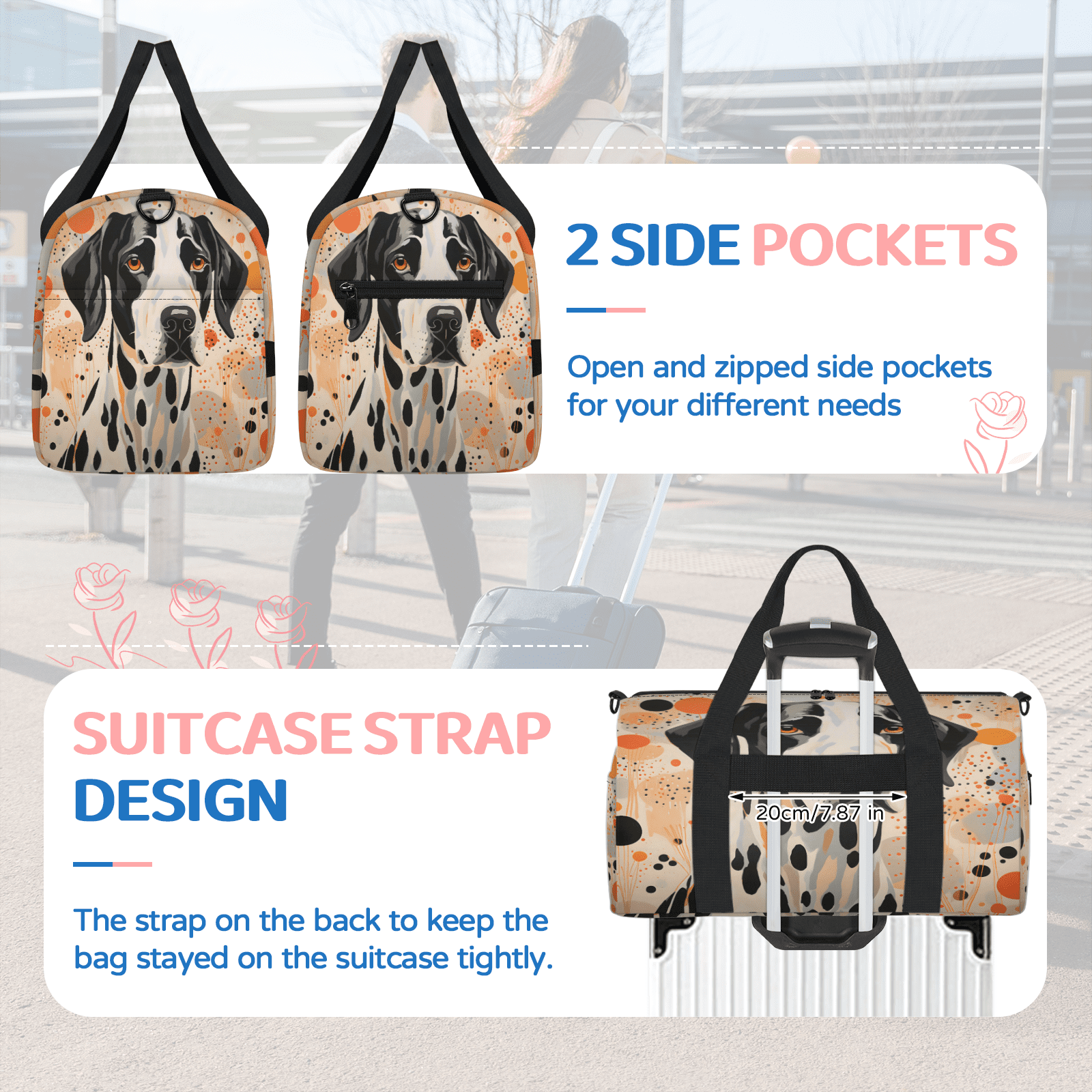 Herdesigns Funny Dog Themed Gym Bag for Women, Duffle Bag for Travel Sport, Lightweight Waterproof Carry on Weekender Overnight Dance Yoga Workout Bags