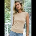 thumbnail image 4 of Camiseta de Tirantes de Punto Básica Informal de Verano con Mangas y Cuello Entallado para Mujer, Color Albaricoque XL, 4 of 8