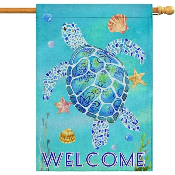 Turtle Days House Flag Large Sea Turtle Summer Beach Decorative Welcome Sign Vertical Double Sided for Outdoor Lawn Porch Farmhouse Decorations 28x40 Inch¡