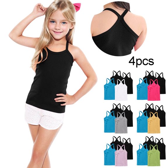 Abtuhar Boys and Girls 12 Months-13 Years Summer Camisole Solid Round Neck Sleeveless Fashion 4 Pack Layering Tank Top