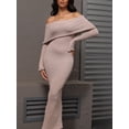 thumbnail image 4 of Women'S Fall Off Shoulder Bodycon Sweater Dress Formal Long Sleeve Elegant Club Party Midi Maxi Dresses Khaki L, 4 of 6