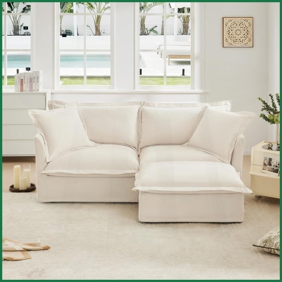 Modern Chenille 2-Seat Sectional Sofa with Removable Cover & Convertible Ottoman – Perfect for Living Room