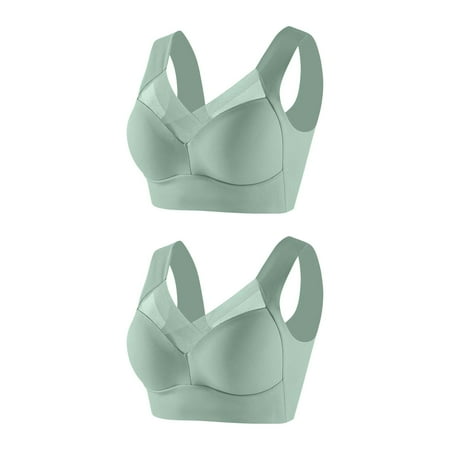 Friday deals 2024 Xysaqa 2-Pack Wireless Bras for Women Plus Size 3X 4X 5X 6X Comfort Full-Coverage Wirefree Bra for Women Mesh Soft Padded Everyday Bra Green 6X