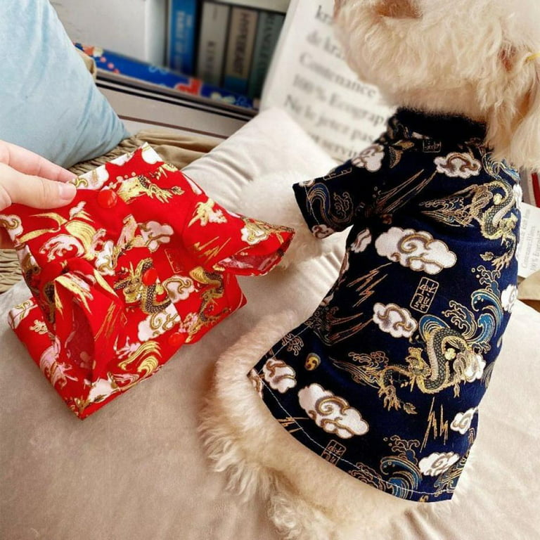 Walbest Pet Cat Chinese New Year Scarf Cute Festive Tang Suit Furry Collar  with Red Pocket Gold Red Necktie Chinese New Year Costume for Cat Dog Puppy