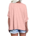 thumbnail image 3 of Summer Rolled Short Sleeve Women V-neck Solid Color Casual Loose T-shirt Tops, 3 of 7