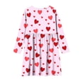thumbnail image 3 of Pink Girls Dress with Red Heart Print - Long Sleeve Stretchy Soft Easy Care, Size 4-14 Years for Spring Fall,Size 7-8 T, 3 of 7