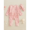 thumbnail image 6 of Loicainy Newborn Baby Girl Spring Fall Romper 3 6 Months Bow Print Long Sleeve Full Length Zipper Front Ribbed Jumpsuit Bow Headband 2Pcs Set, 6 of 9