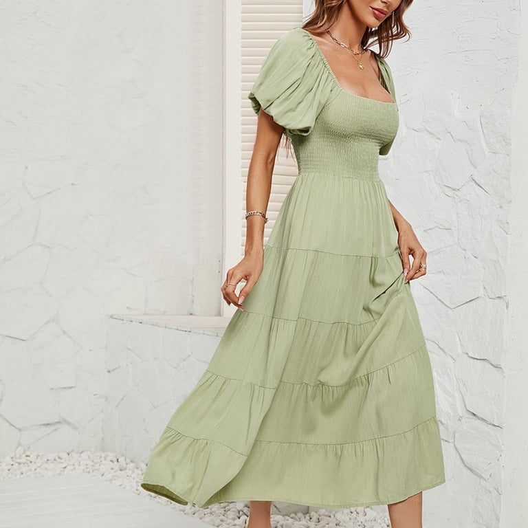 Wycnly Summer Dresses for Women Cocktail Dresses for Women Cocktail Party  Prom Puff Sleeve Off Shoulder Flowy Ruffle Swing Long Dress Ladies Fashion  ...