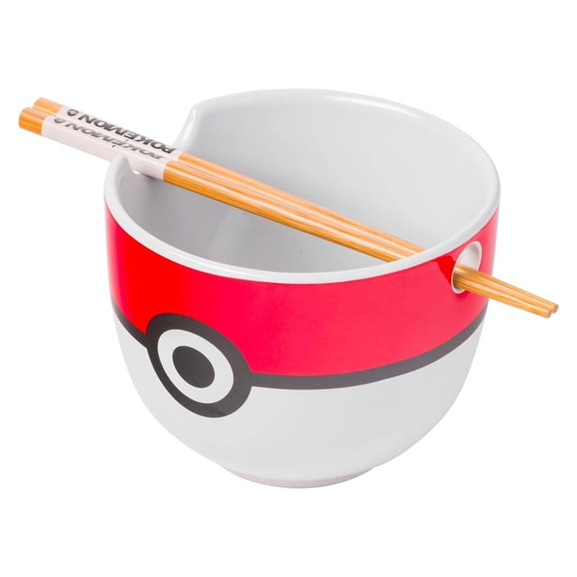 Silver Buffalo Pokemon Pokeball - tazón de fideos ramen de cerámica con palillos, apto para microondas, 20 onzas