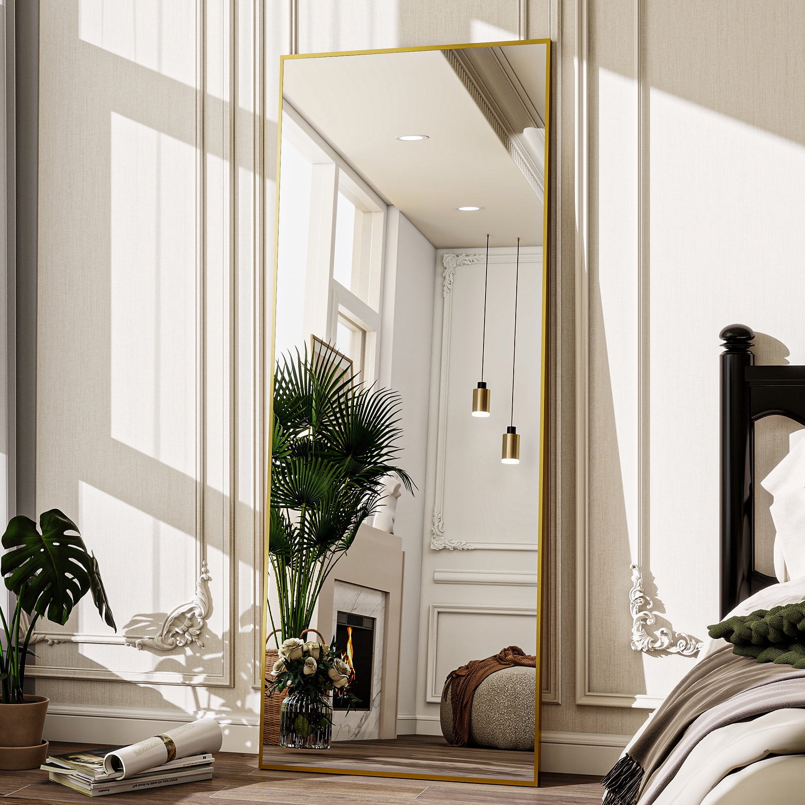 AUROMIR 21"x64" Rectangular Full Length Mirror Floor Mirror Full Body Standing Mirror, Gold
