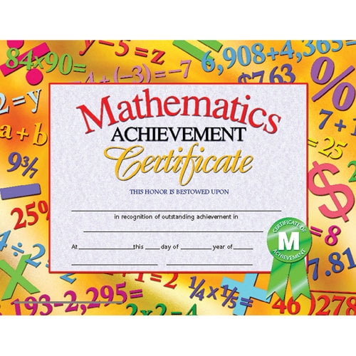 Hayes Publishing Certificates, Mathematics Achievement, 8 1/2" x 11", Multicolor, Pre-K To Grade 12, Pack Of 30