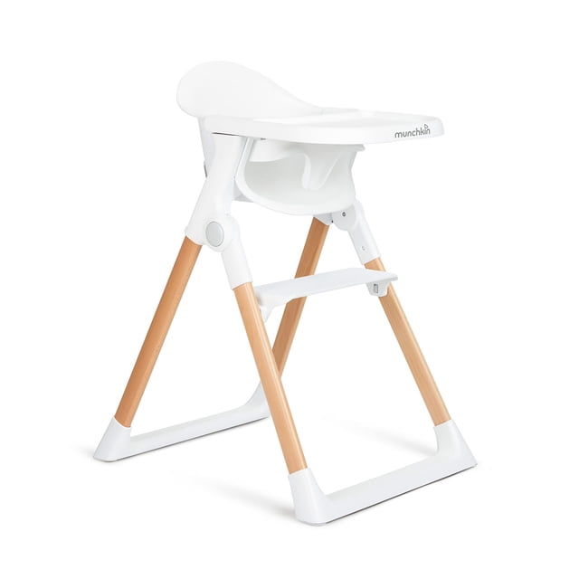 Munchkin Trona Flotante para Bebé, Plegable y Fácil de Limpiar, para Bebés y Niños Pequeños, Blanca con Patas de Madera