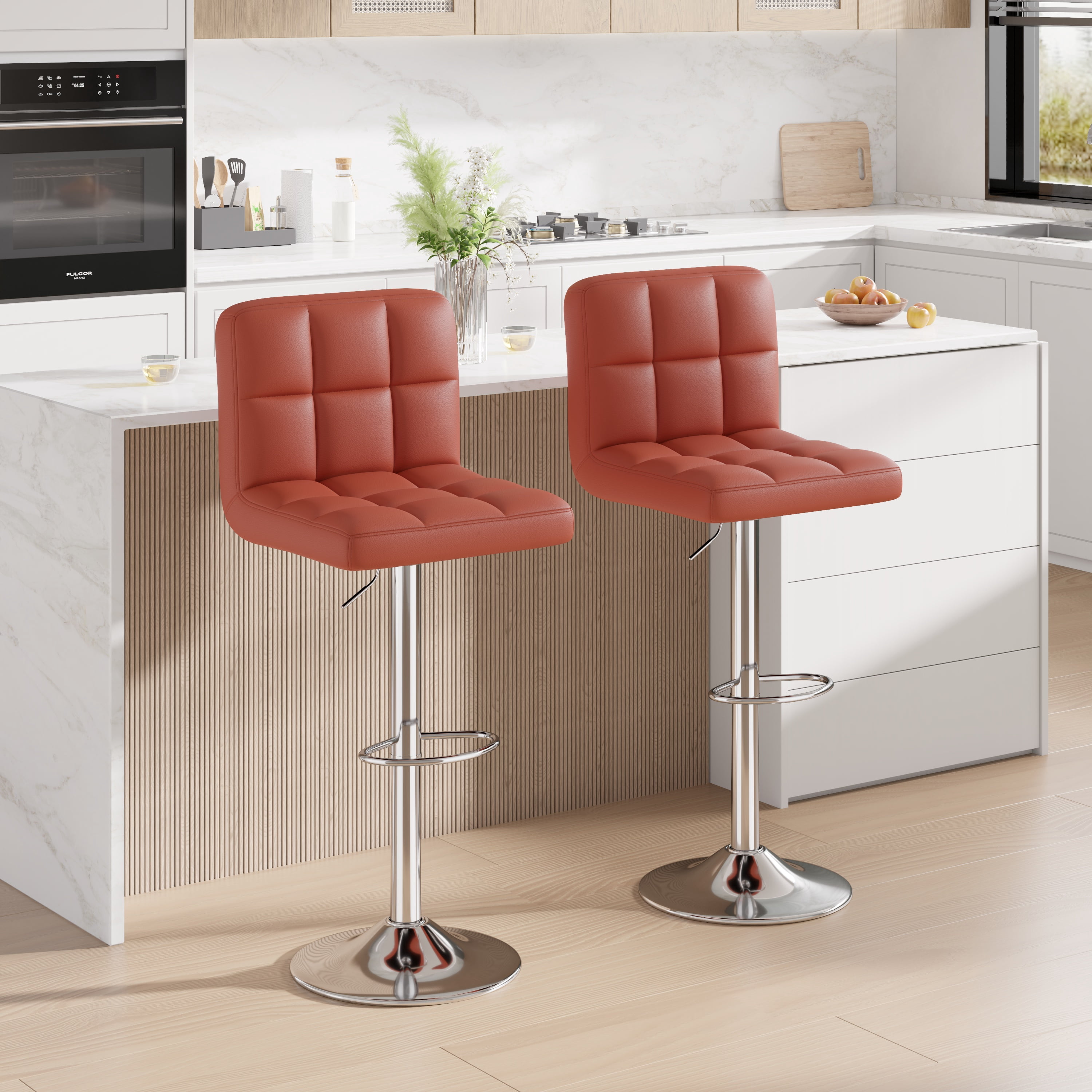 Hawsaiy Modern Adjustable Swivel Bar Stools Set of 4, PU Leather Bar Chairs with Footrest, Umber