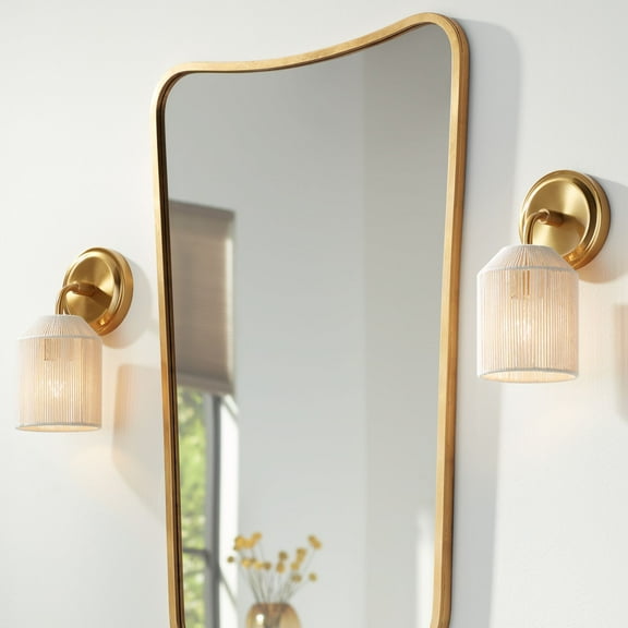 Possini Euro Design Jacob 11" High Modern Wall Sconce Light Lamp Fixture Mount Set of 2 Bathroom Hardwired Gold Natural Rope Shade