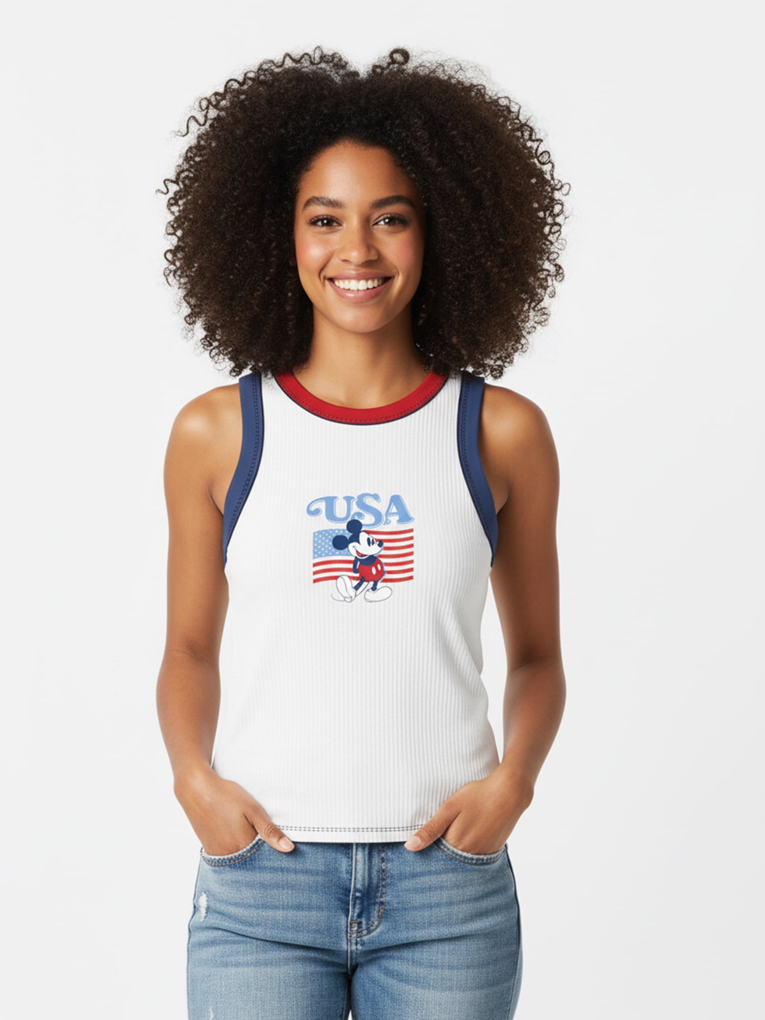 Disney Women's Mickey USA Flag Graphic Tank Top, Sizes XXS-XXL