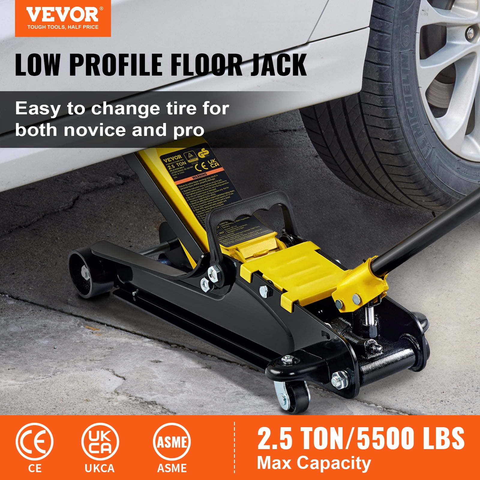 Vevor 2.5 Ton Low Profile Heavy Duty Steel Racing Floor Jack