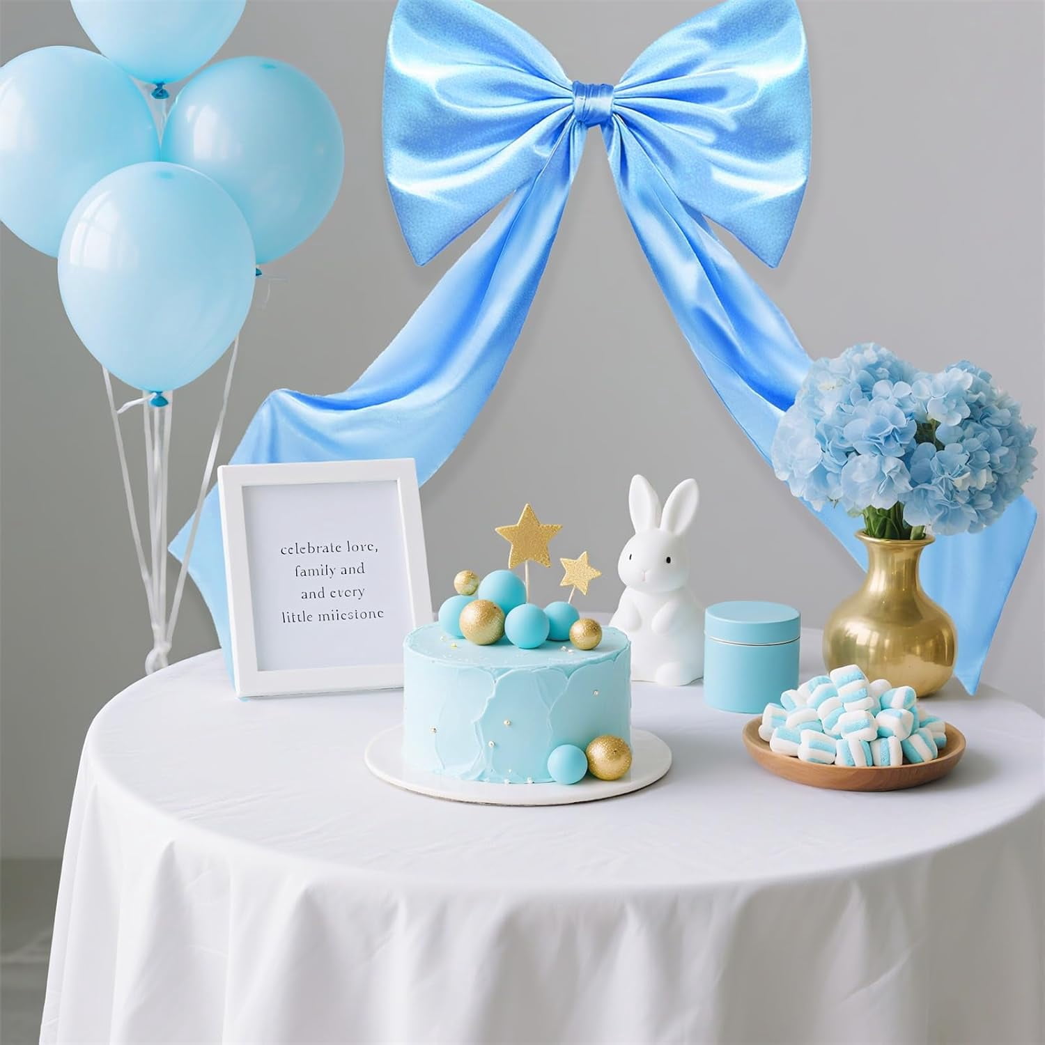 Coquette Large Satin Bow, 24 x 42 Inches, Blue Giant Bow Ribbon Tie for Coquette Room Decor, Birthday Party Backdrop Wall Decoration (Blue)