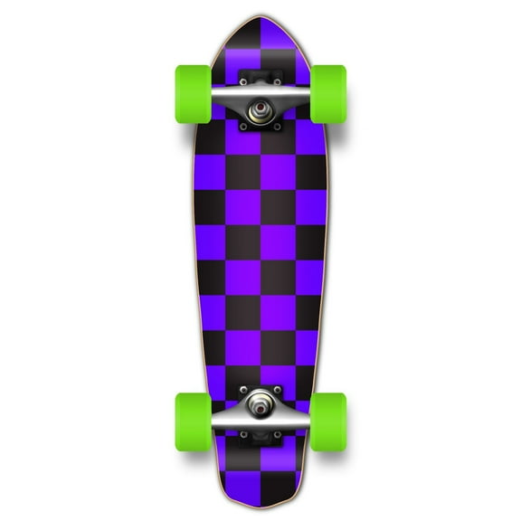 Yocaher Longboard complete Micro Cruiser 25" x 6.5" w/Premium Black grip tape, heavy duty Aluminum Alloy truck, 62mm Wheels, ABEC -9 Bearings - Checker Purple